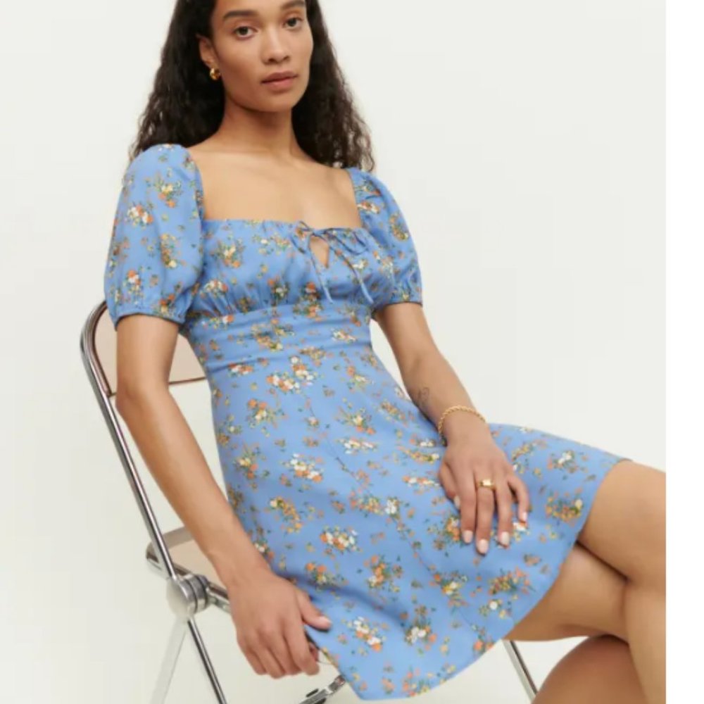 Reformation Corbin Floral Blue Mini Dress - Worn once!